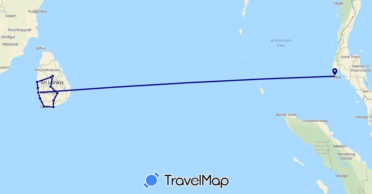 TravelMap itinerary: driving in Sri Lanka, Thailand (Asia)